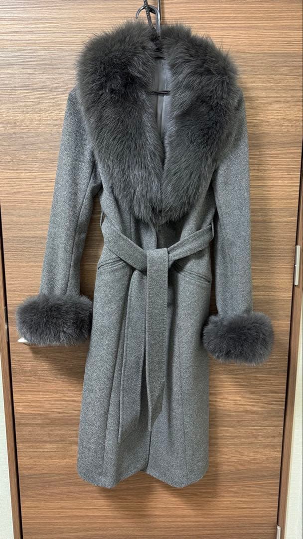 MATERIA ロングコート アンゴラ混 ベルト付 フォックスファー