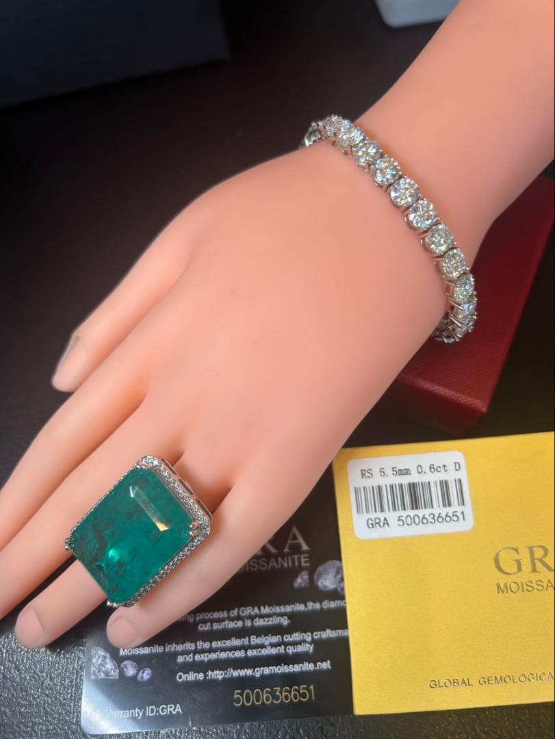 モアサナイト19.2ctテニスブレスレット➕エメクォーツリング13セット