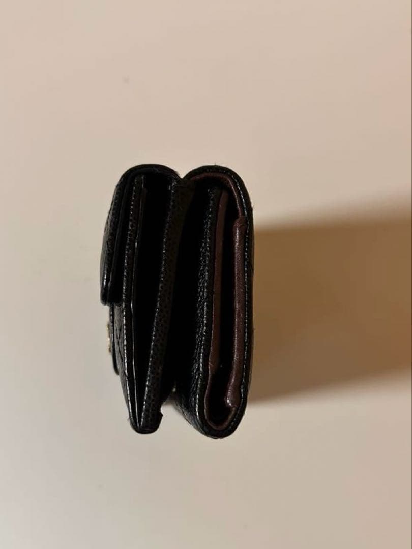 CHANEL シャネル 三つ折り財布 マトラッセ キャビアスキン ブラック 付属