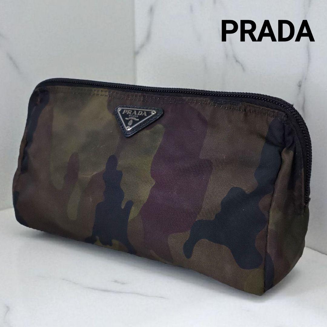 PRADA　プラダ　テスートカモフラ　三角ロゴプレート　ポーチ　白タグあり
