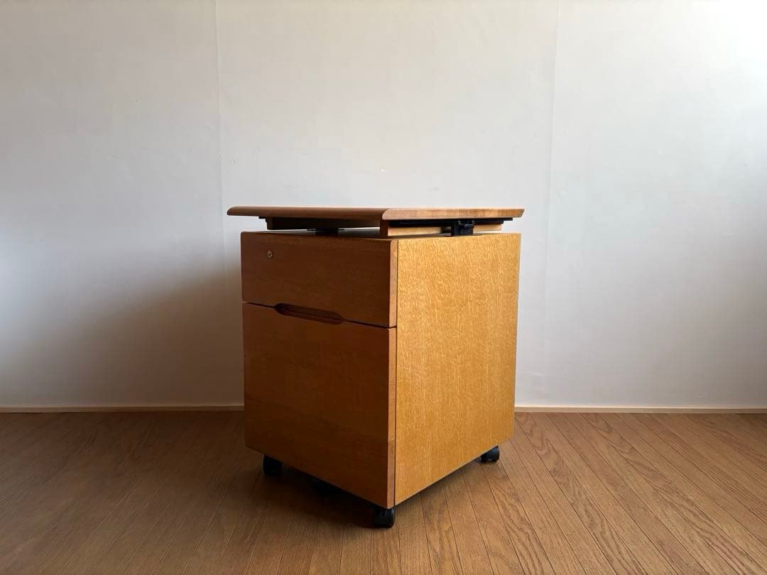 飛騨産業 キャスター付き デスクワゴン ② オーク材 天板昇降式 収納 テーブル