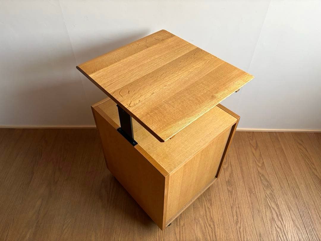 飛騨産業 キャスター付き デスクワゴン ② オーク材 天板昇降式 収納 テーブル