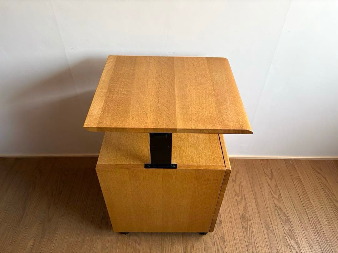 飛騨産業 キャスター付き デスクワゴン ② オーク材 天板昇降式 収納 テーブル