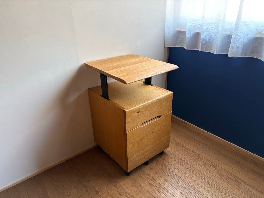 飛騨産業 キャスター付き デスクワゴン ② オーク材 天板昇降式 収納 テーブル