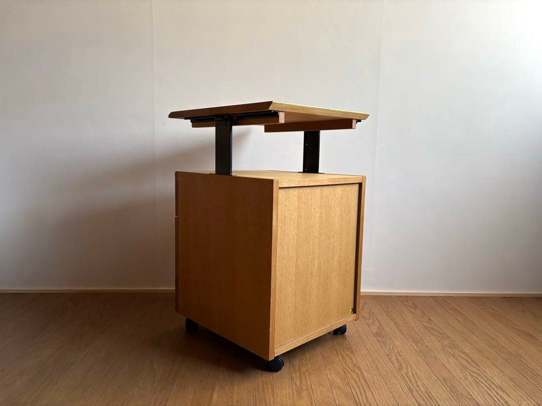 飛騨産業 キャスター付き デスクワゴン ② オーク材 天板昇降式 収納 テーブル