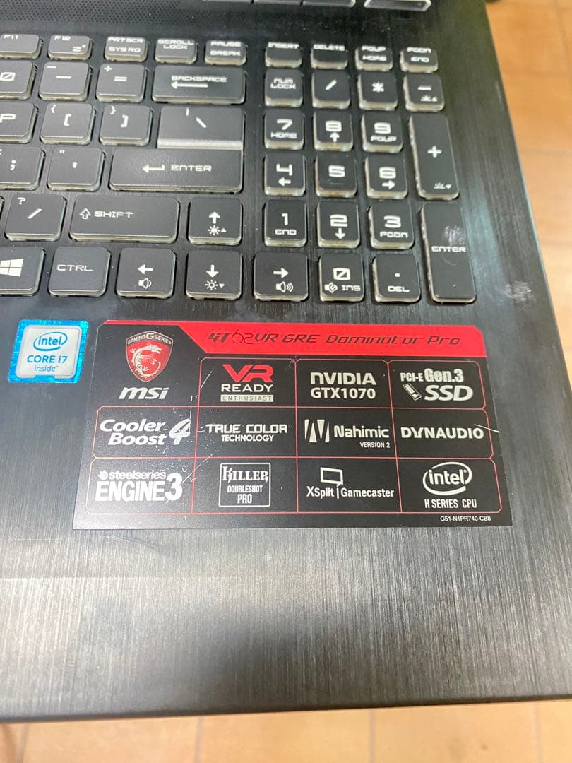 Laptop MSI GT62VR Core i7 GTX 1070 ジャンク