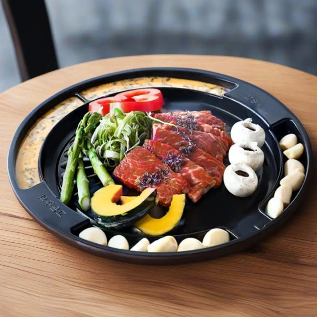 サムギョプサル焼肉用プレート鉄板 浴びんだ防止コーティング 丸型 30cm