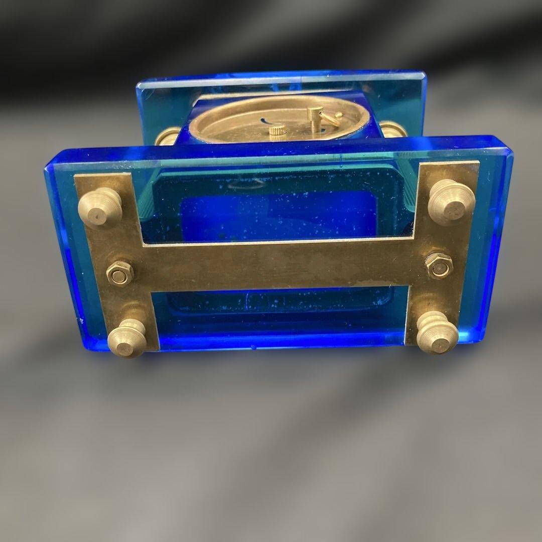 宮型置き時計 手巻き可動 瑠璃光ガラス レトロ時計