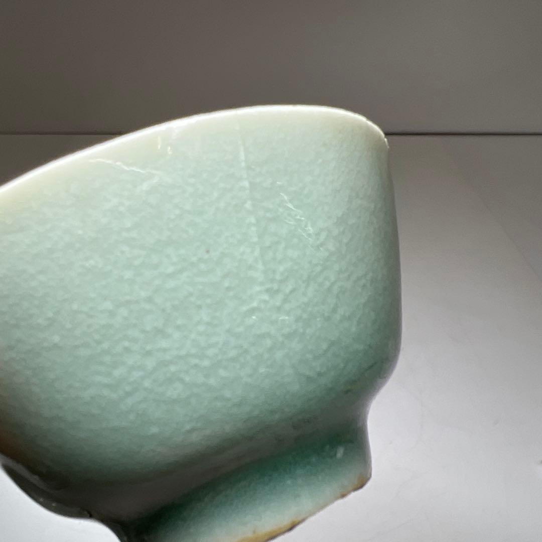 中国清朝時代　青磁煎茶碗5客　木箱付　口径約6.8㎝　東Y8-0203①トヒカ