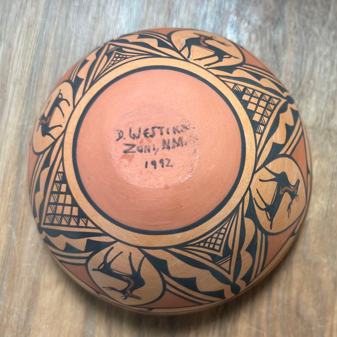 美品◇ズニ族◇陶器ボウル◇ダリル・ウェスティカ作◇ハートライン・ディア
