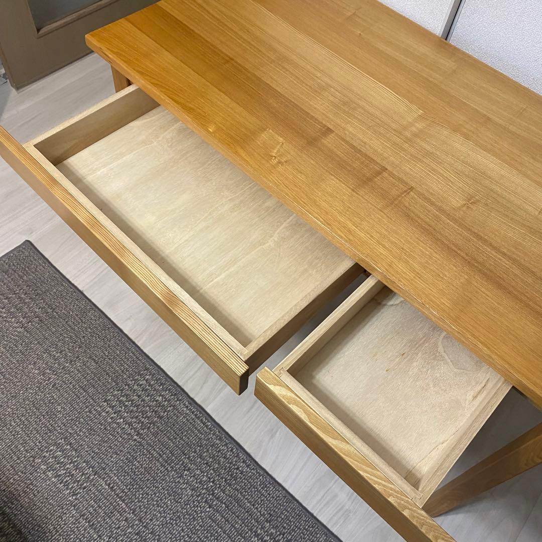 ①廃盤品　無印良品　タモ材デスク　事務机　学習机　木製机　引き出し付