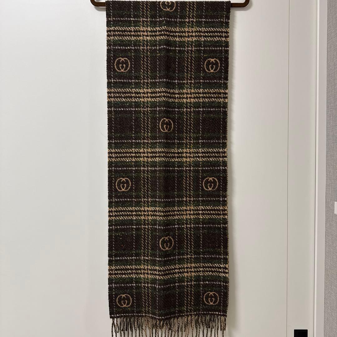 GUCCI チェック柄マフラー ウール