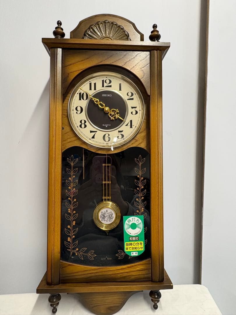 木枠のセイコー製クォーツ 振り子（壁掛け）