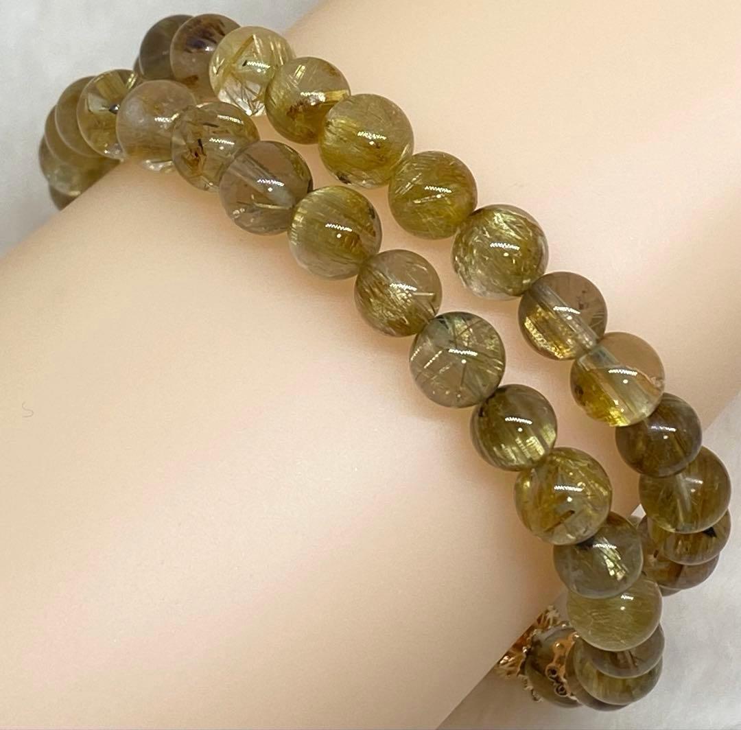 五爪皇帝龍彫り水晶天珠　タイチンルチル二連ブレス　浄化　魔除け　金運　開運