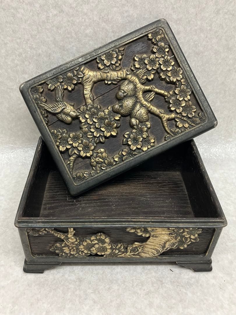 アンティーク　タバコケース　煙草入れ　昭和初期　花鳥図　小箱
