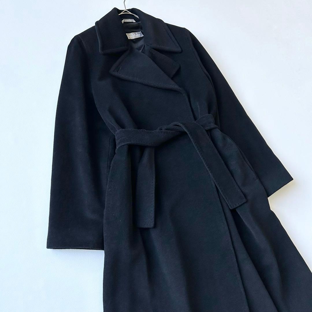 3063y美品 マックスマーラ 銀タグ アンゴラロングコート 黒 大きいサイズ