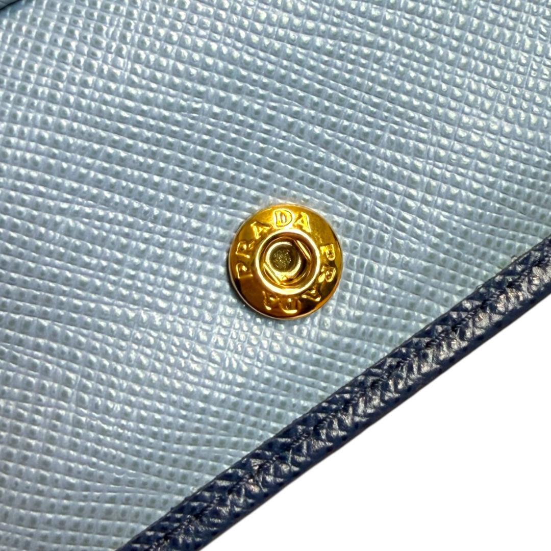 PRADA 二つ折り財布 ネイビー バイカラー サフィアーノ 1MV204