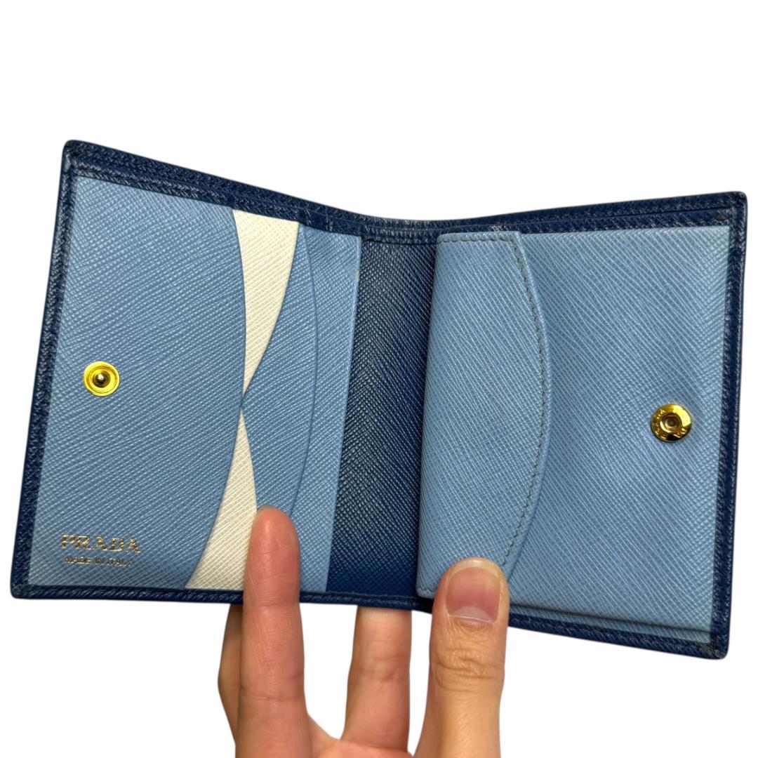 PRADA 二つ折り財布 ネイビー バイカラー サフィアーノ 1MV204