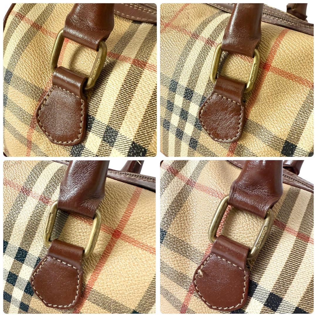 【美品】バーバリー PVC レザー ミニボストンバッグ ノバチェック ホースロゴ