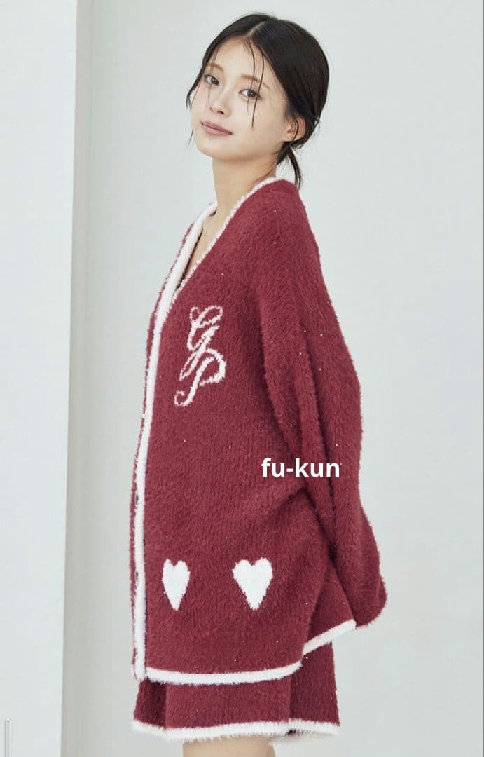 【新品・限定】ジェラピケ ラメフェザーカーディガン&ショートパンツセット レッド