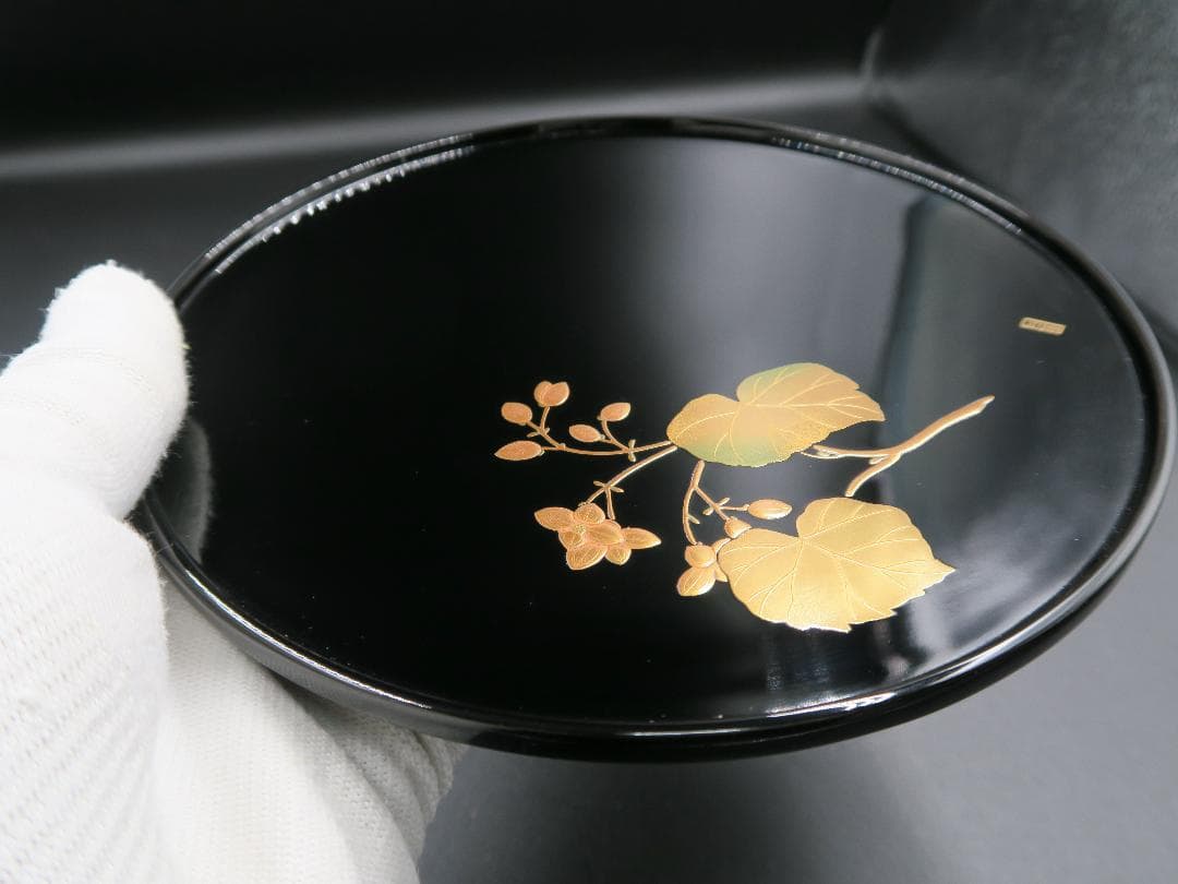 【輪島塗】銘々皿 若島屋謹製 秋海棠蒔絵 大極上本堅地 天然木 共箱 五客揃