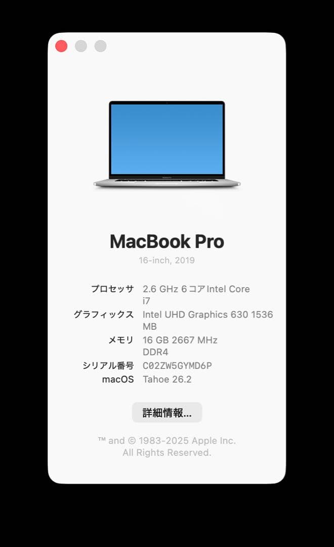 MacBook本体 MacBook Pro 16 2019 Intel i7 16GB 512GB