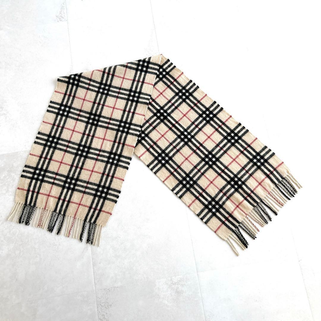 希少カラー✨バーバリーロンドン　カシミヤ100%マフラー　ノバチェック　フリンジ