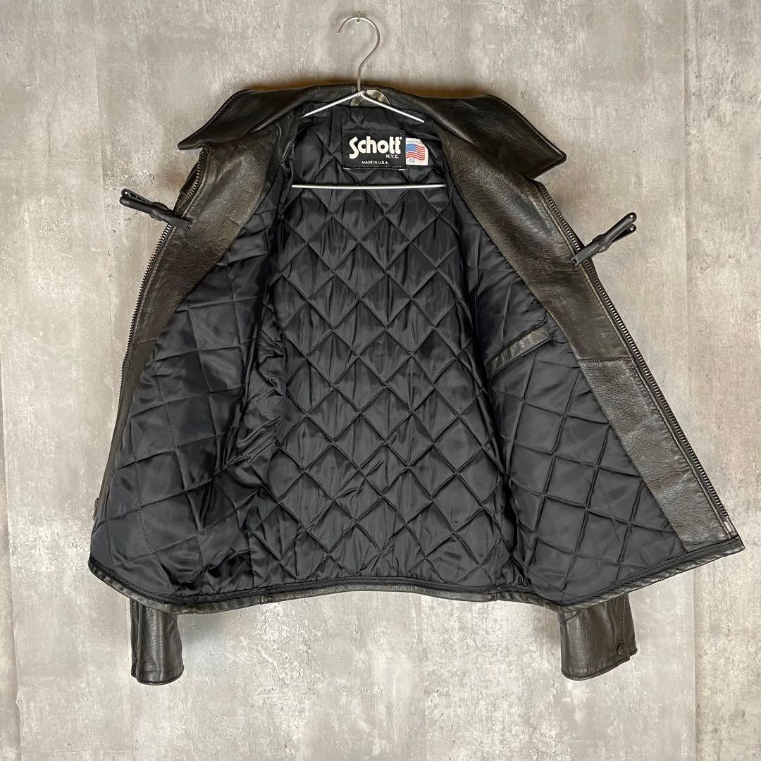 【USA製】Schottショット ビンテージレザー シングルライダースジャケット