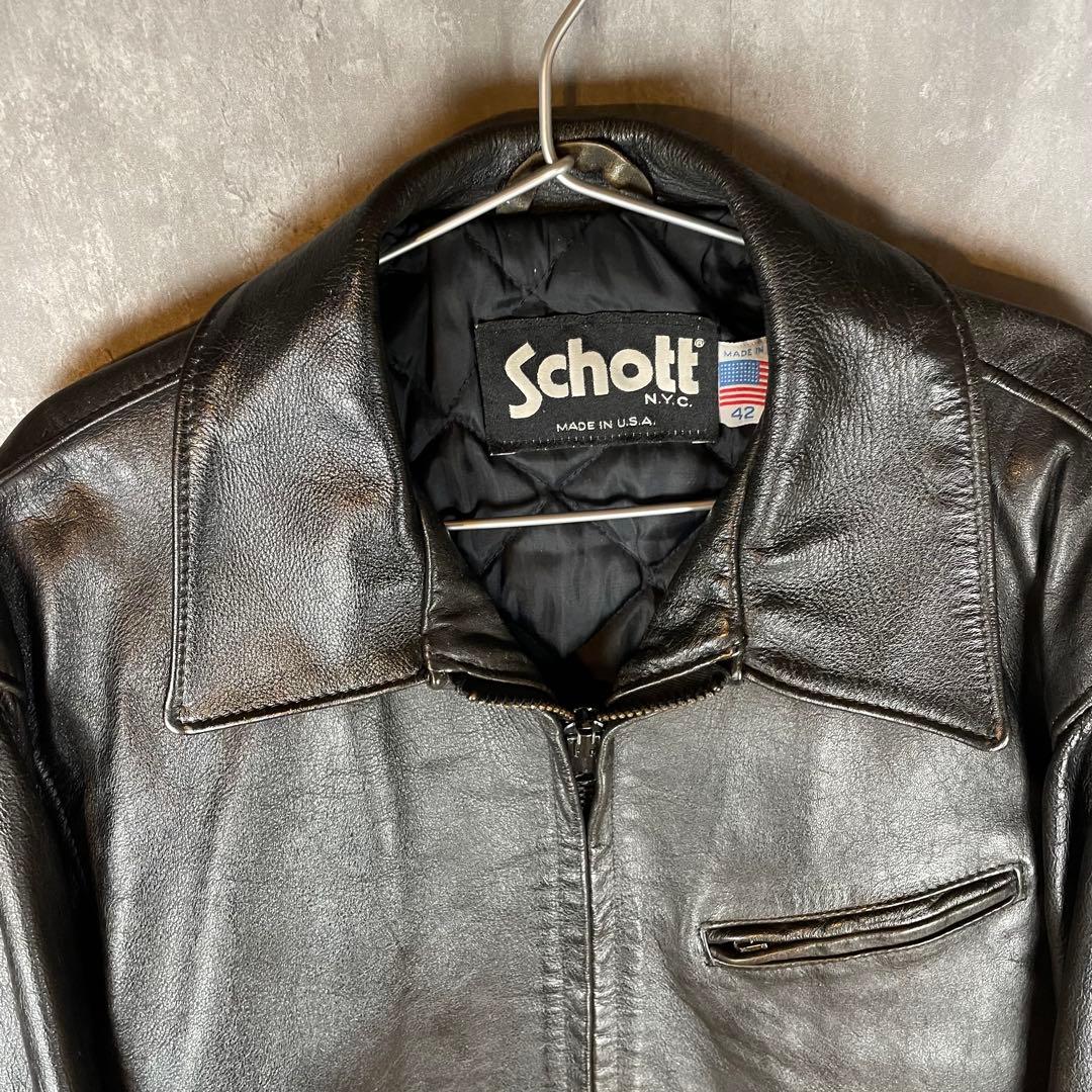 【USA製】Schottショット ビンテージレザー シングルライダースジャケット