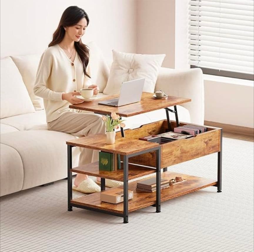 【セール中！】昇降式センターテーブル 収納付き　ビンテージ