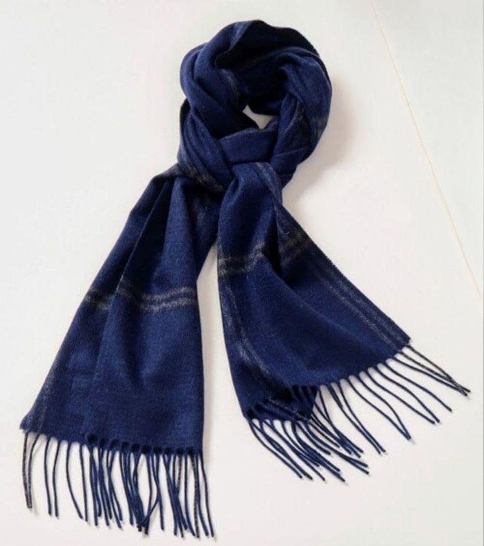 タケオキクチ　新品　メンズ　ベビーカシミア　マフラ(グレンチェック/ネイビー)