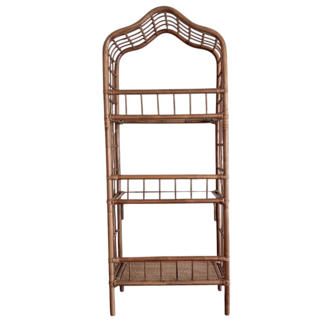 ラタン アーチ型 3段(上・中段ガラス板) 飾り棚 ディスプレイラック 籐家具