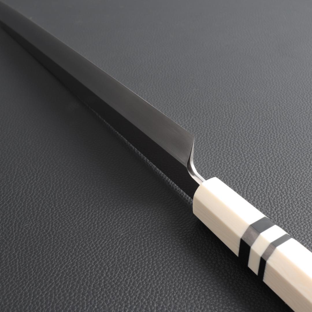 9837 切付柳刃包丁 尺一 刃は究極の切れ味 刺身包丁 人工象牙黒三本巻八角柄