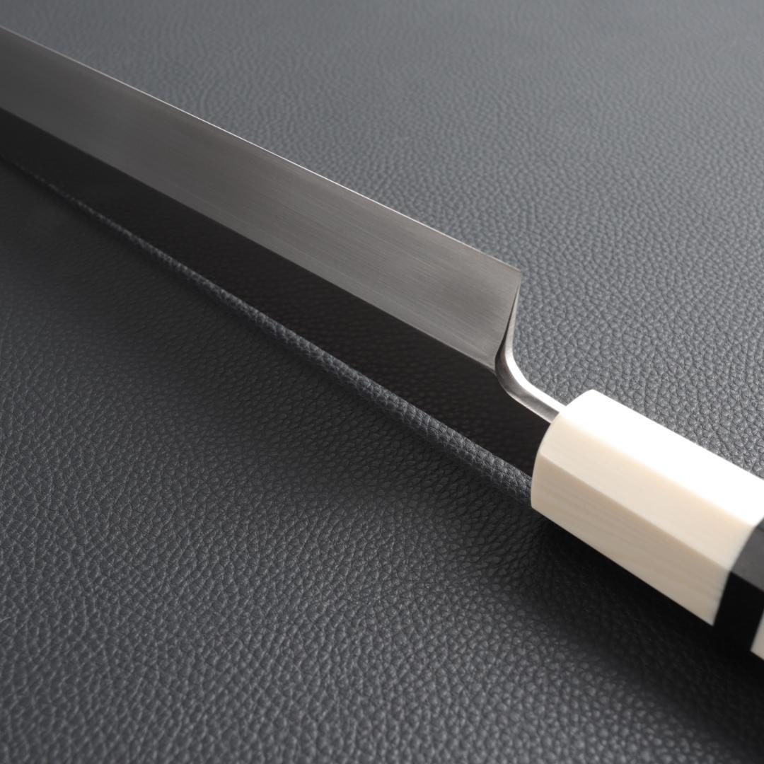 9837 切付柳刃包丁 尺一 刃は究極の切れ味 刺身包丁 人工象牙黒三本巻八角柄