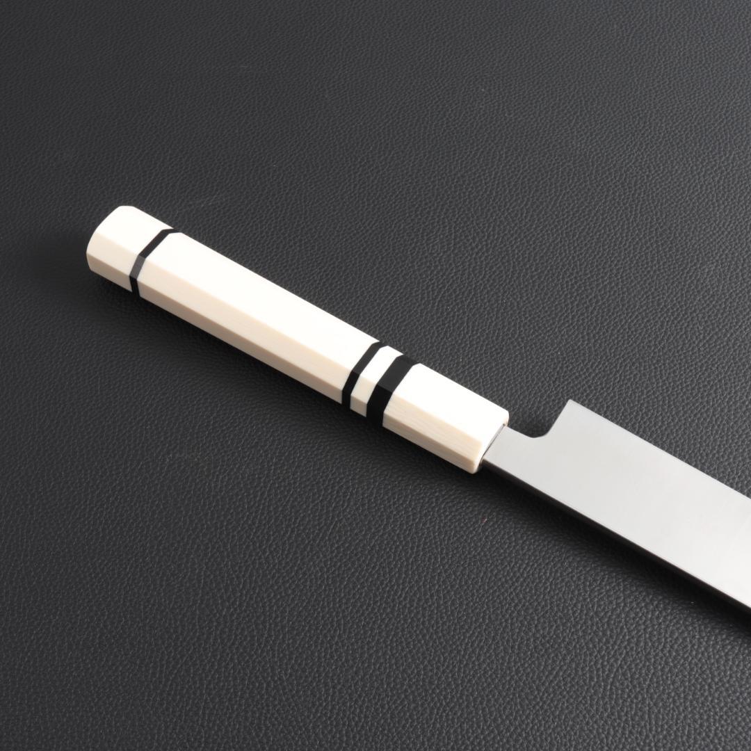 9837 切付柳刃包丁 尺一 刃は究極の切れ味 刺身包丁 人工象牙黒三本巻八角柄