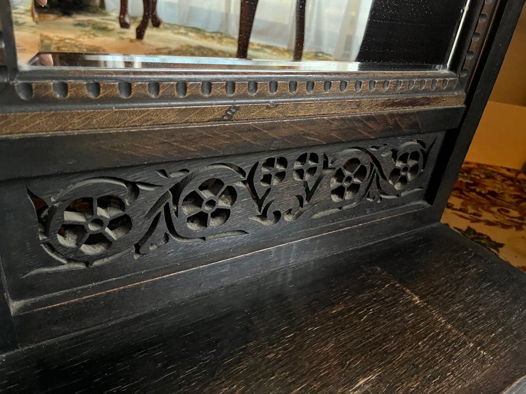 希少 大正 全身鏡 姿見 木彫り 彫刻 年代物 昭和レトロ アンティーク当時物