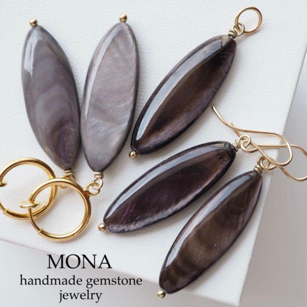 【ほぅ】天然ホワイトムーンストーンのつぶつぶ枠留めイヤリング