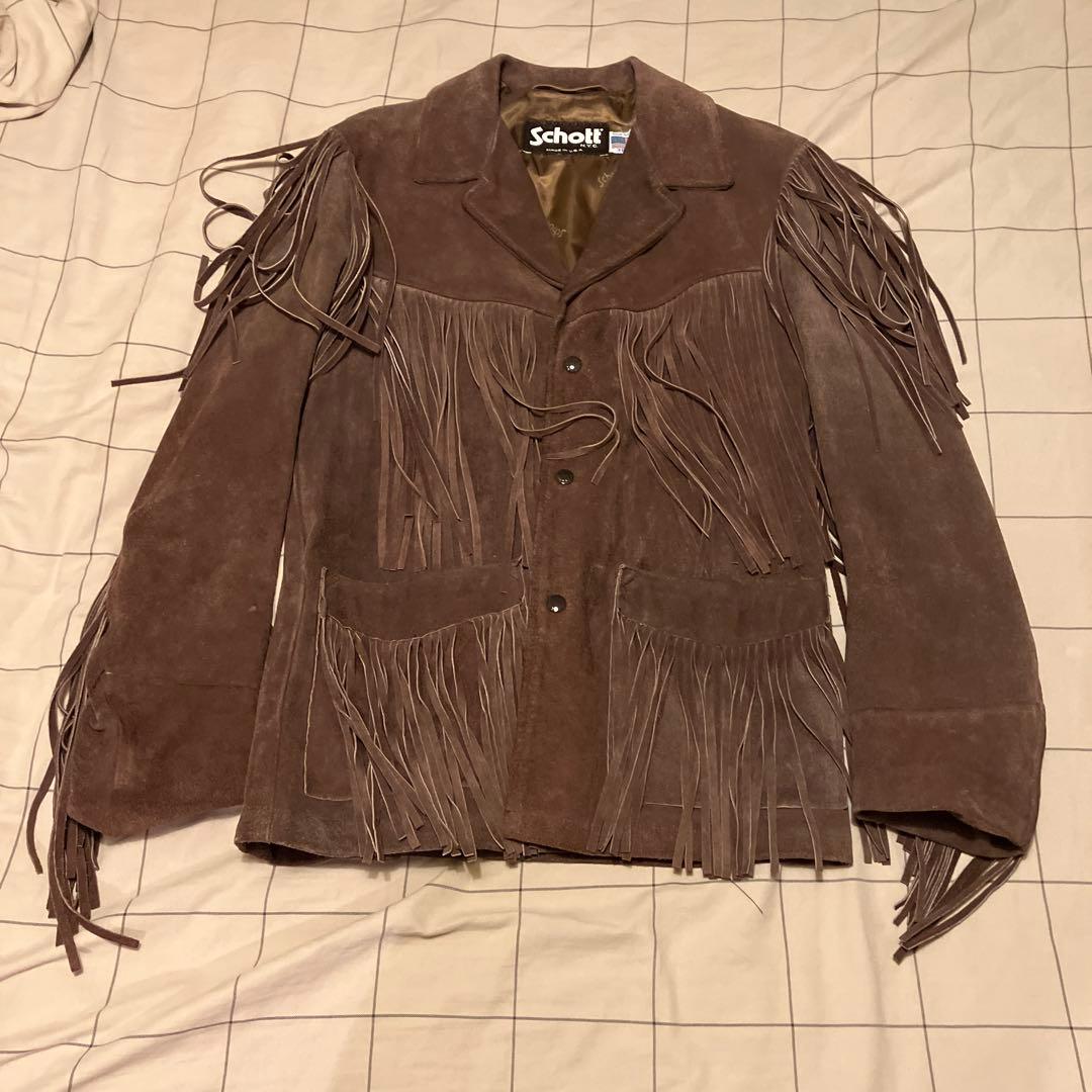 ショット スエード フリンジ ジャケット ブラウン 38