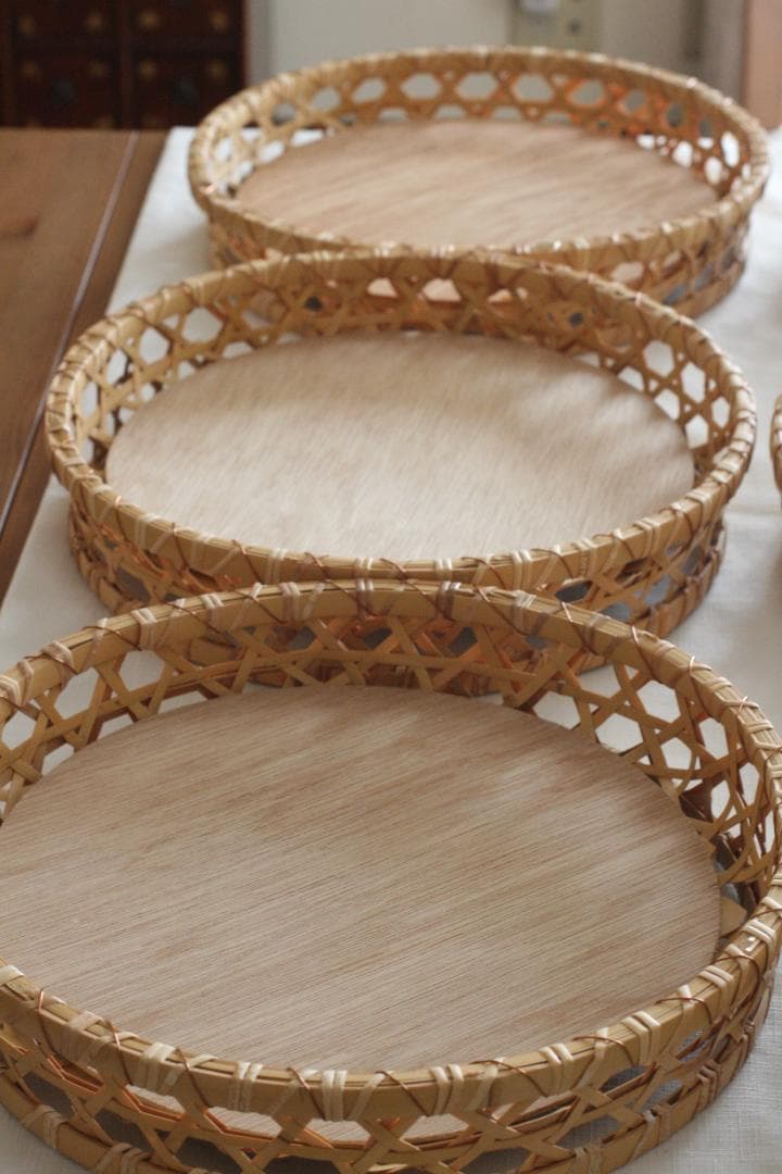 竹籠弁当　６個セット　竹籠　丸形　直径３３センチ　高さ６．７センチ