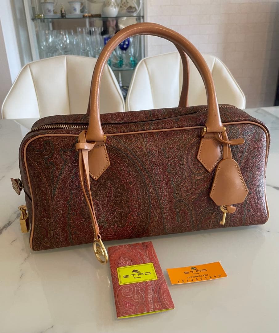 【極美品】ETRO ペイズリー ミニボストンハンドバック　鍵付き