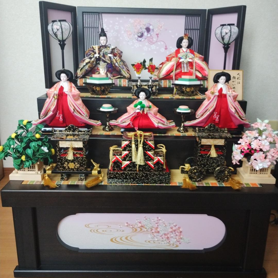 美品 吉徳大光 雛人形 ひな人形 五人飾り 三段飾り ライト付き