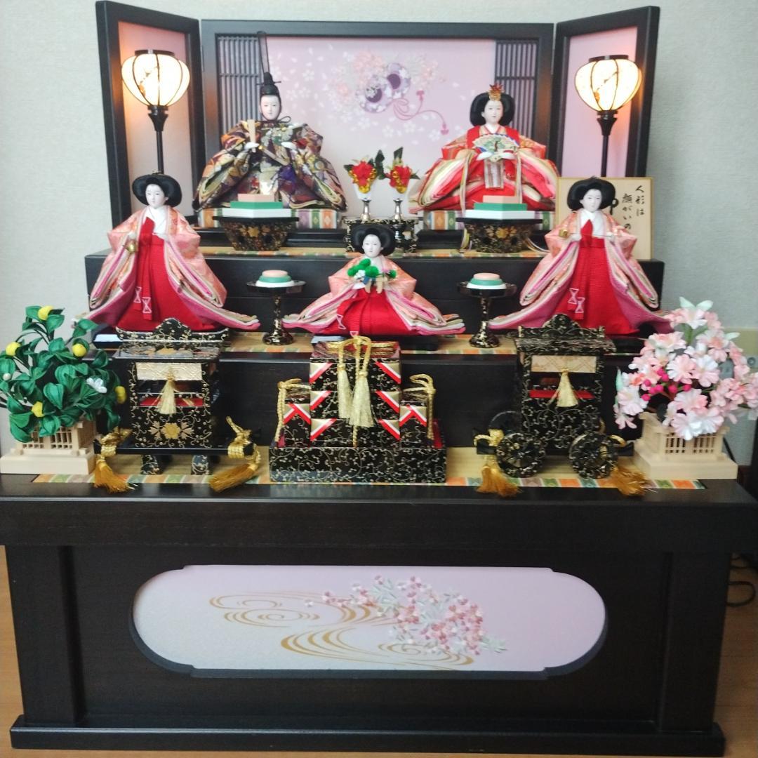 美品 吉徳大光 雛人形 ひな人形 五人飾り 三段飾り ライト付き