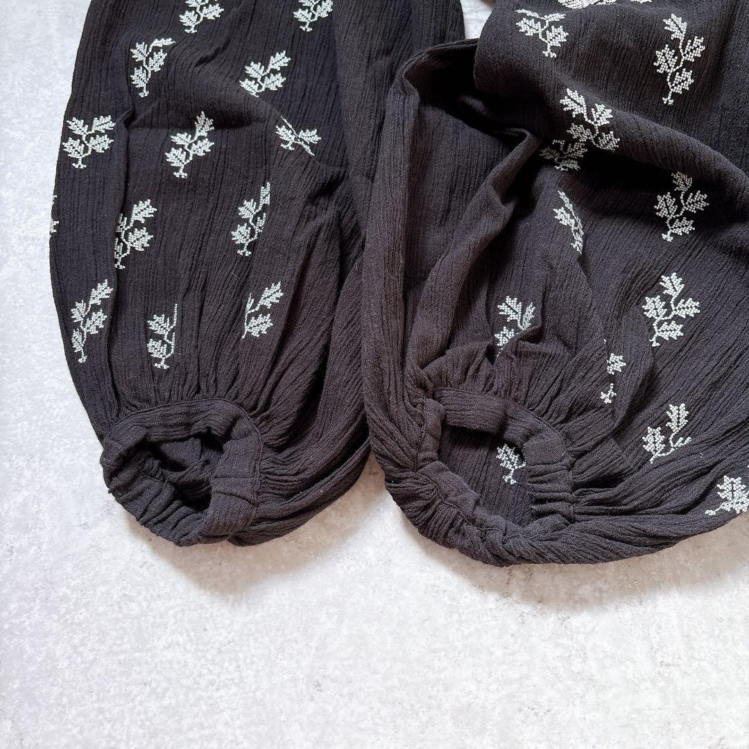 24ss✨ヌキテパ　リーフエンブロイダリードレス　刺繍　ロングワンピース　黒　M