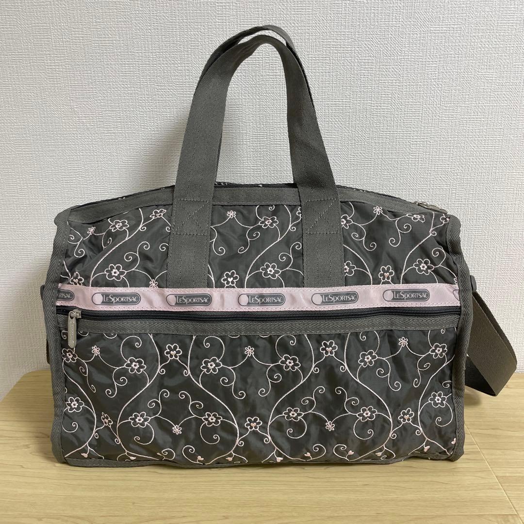 LeSportsac ボストンバッグ グレー ピンク