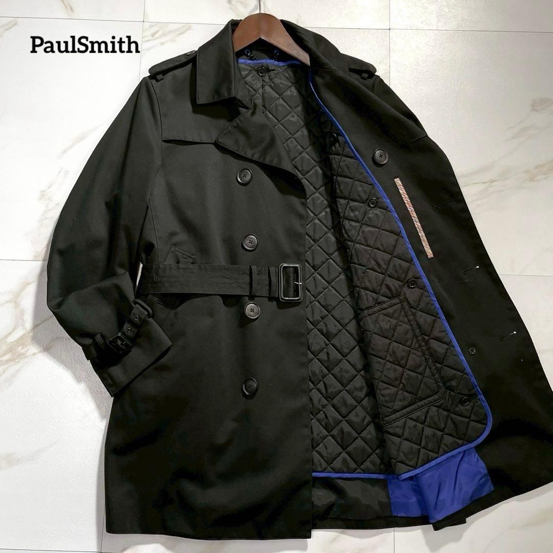 【美品】ポールスミス トレンチコート キルティング ライナー ストライプM 黒