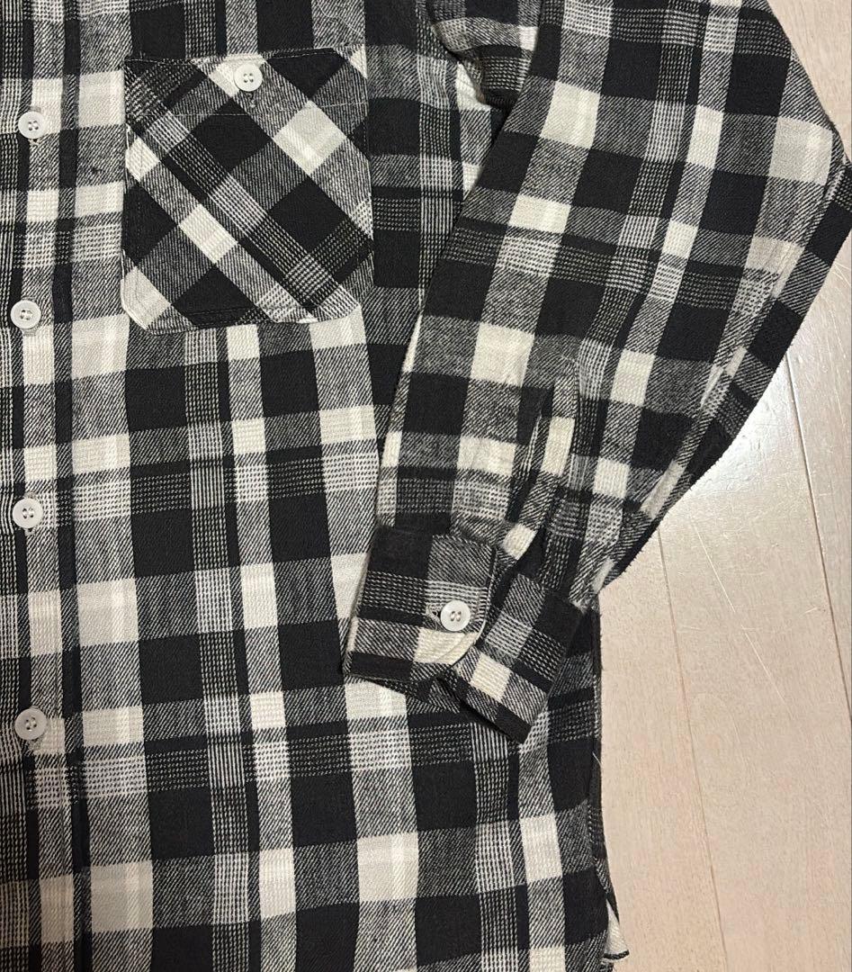 50s BRENT ネルシャツ　オンブレ　白黒　flannel shirt
