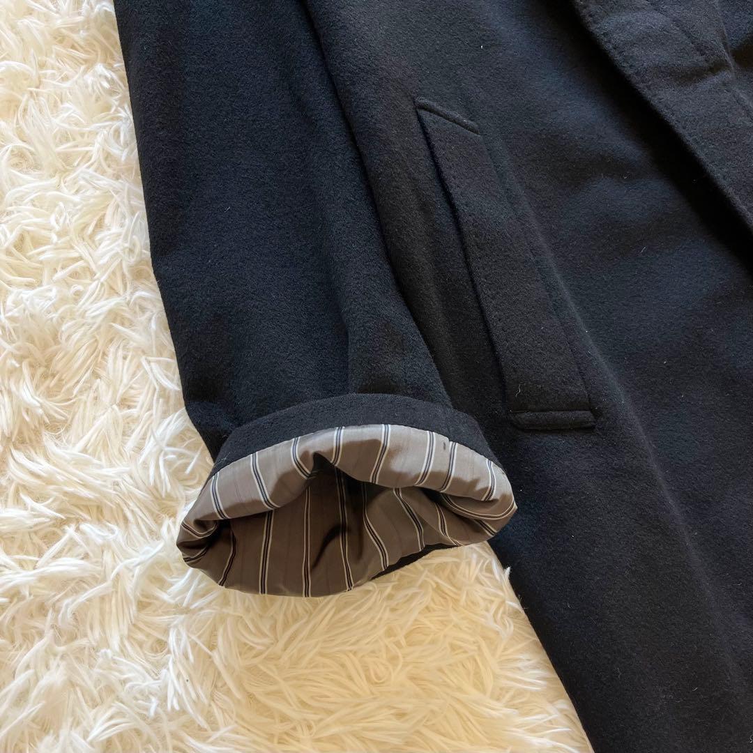 【月末限定価格】ステンカラーコート　カシミヤ100%　金裏地　比翼　ロング丈　黒