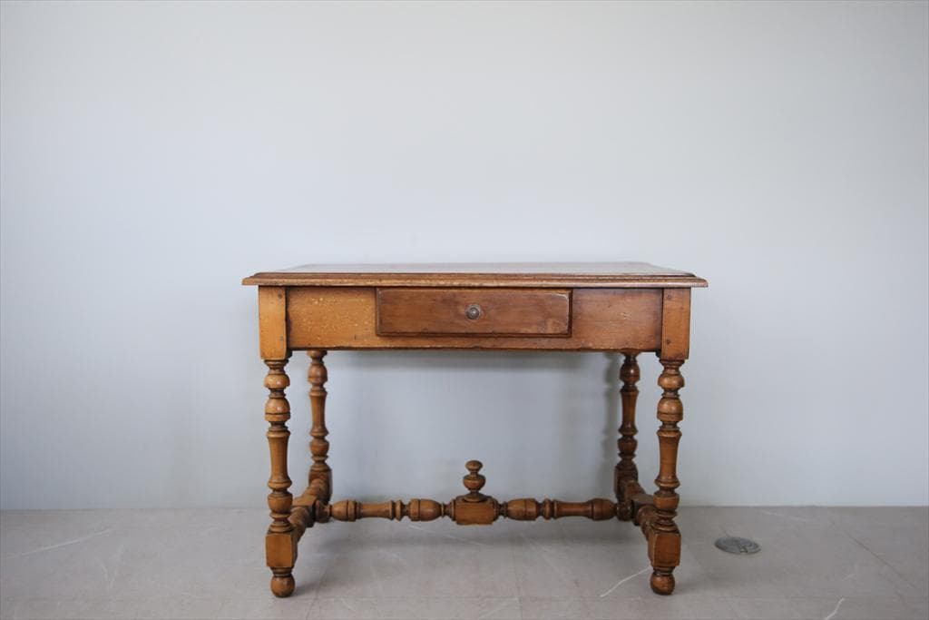 フランスアンティーク木製ダイニングテーブル/机/作業台デスク/飾り棚(90-60