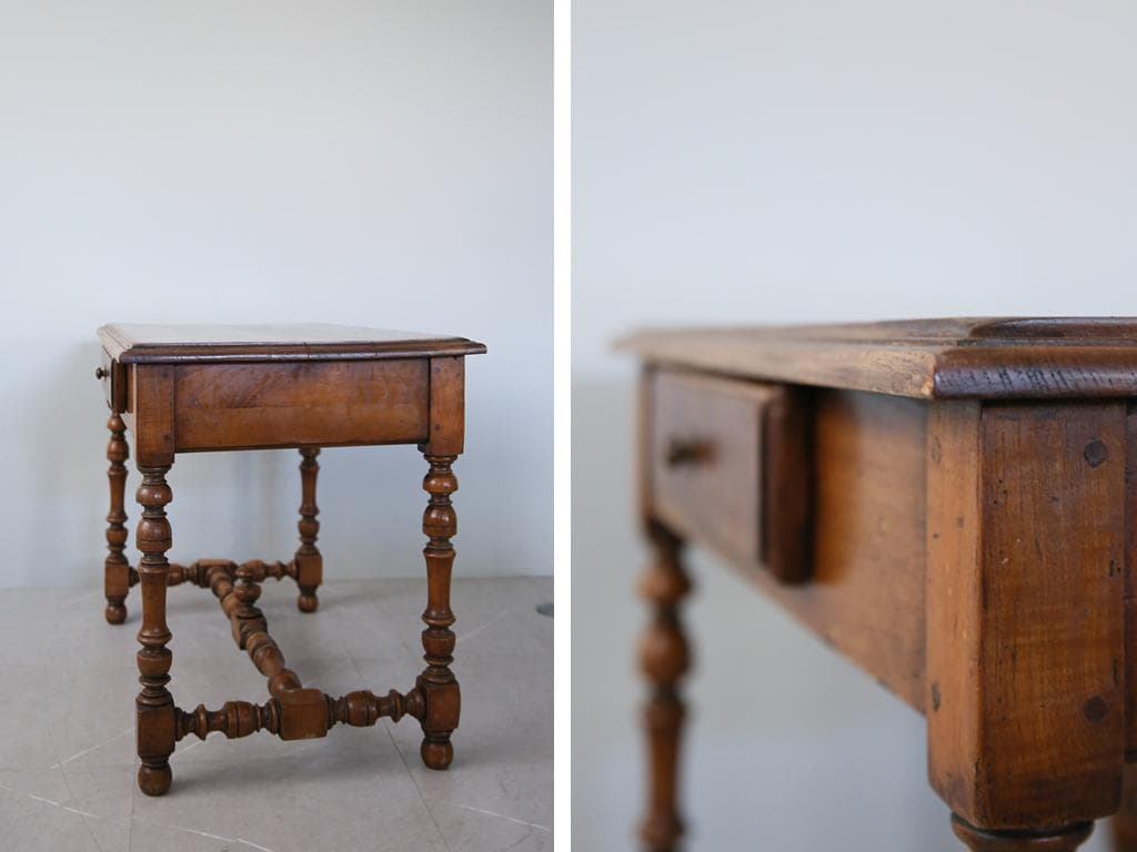 フランスアンティーク木製ダイニングテーブル/机/作業台デスク/飾り棚(90-60