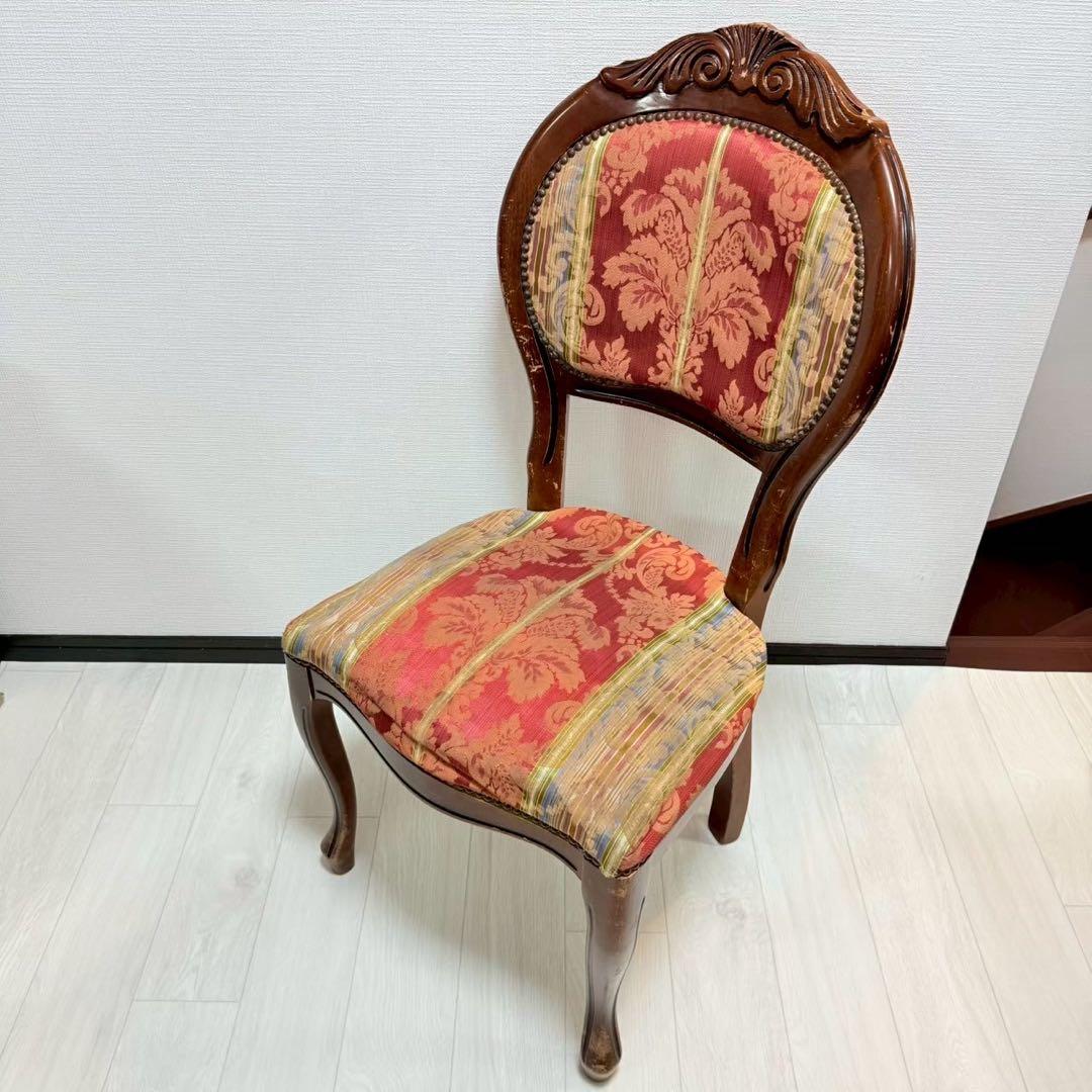 アンティーク調 猫脚 ダイニングチェア ダマスク柄 ストライプ 木製 椅子